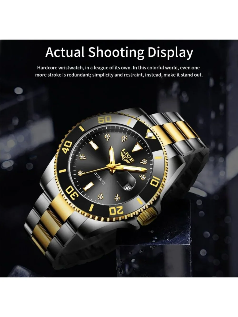 Men's Silver Gold Black Quartz Analog Stainless Steel Waterproof Date Wristwatch